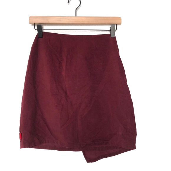 Betabrand Asymmetrical Cranberry Corduroy Skirt - Picture 3 of 8